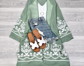 Long Sleeve Embroidered Floral Vine Lace Cardigan kimono