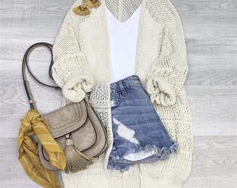 Crochet Netted Cardigan Lightweight comfy oversize cardigan
