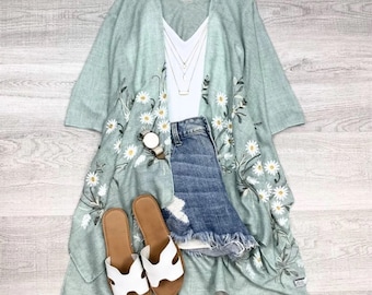 Daisy Embroidered Kimono easy to style comfy casual lightweight spring summer kimono cardigan