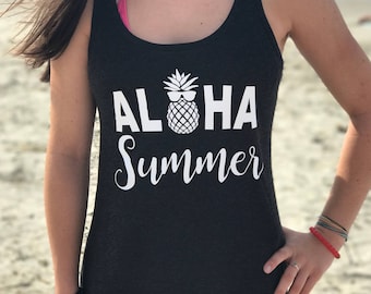 Racerback Tank Cover Up, Beach and Pool Cover Up, Aloha Summer Bathing Suit Cover Up