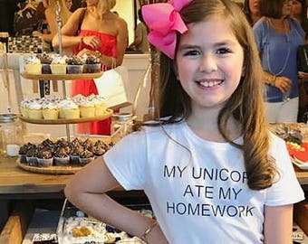 My Unicorn Ate My Homework for Girls, Back to School T-shirt, Unicorn T-Shirt, Back to School Tee, Graphic T-Shirt for Girls