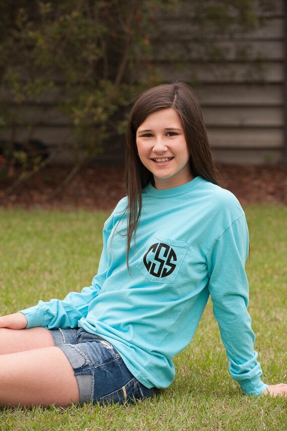 Comfort Colors Long Sleeve Pocket Tee With Monogram Etsy