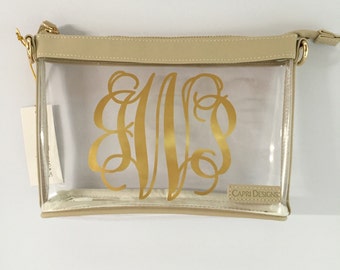 Stadium Approved Clear Purse, Cross Body Purse - Small, Clear Crossbody Bag, Clear Purse with Monogram, Purse for Stadium, Gold Clear Bag