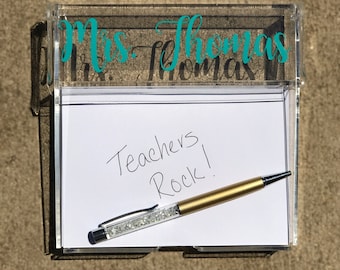 Teacher Gift, Notepad Holder, Personalized Desk Accessory, Gift for Graduation