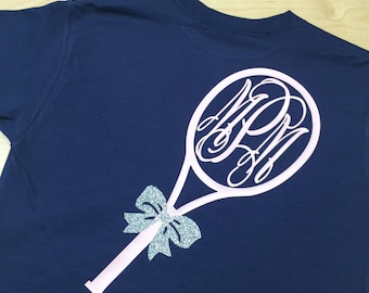 Girls Long Sleeve Monogrammed Tennis Shirt ©, Tennis T-shirt for Youth, Youth Monogrammed Long Sleeve Tee, Long Sleeve T-shirt for Tennis