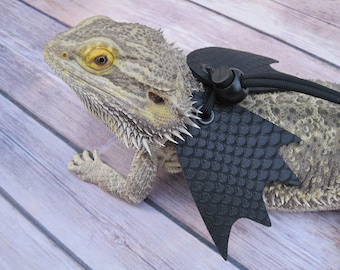 Leather Lizard Harness--Stark Black Dragon with Wings