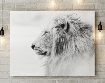 Lion Print, Safari Nursery Wall Art, Baby Shower Decor, Digital Download Large Printable Poster, Black and White Photo, Digital Download Art