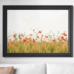 Botanische Wandkunst, Mohnblumenfeld Wandkunst, druckbares großes Poster, digitaler Download, Wohnkultur, modern minimalistisch, Drucke
