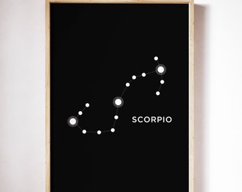 Scorpio Constellation Wall Art, Scorpion Zodiac Sign Print, Astrology Poster Minimalist Modern Geometric, Black and White Decor, Geometry