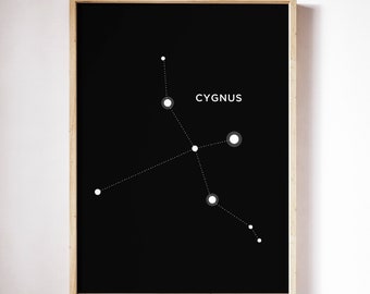 Cygnus Constellation, Art Printable, Astrology Downloadable Print, Constellation Art Print, Star Home Decor, Night Sky Decor,Space Art Print