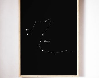 Draco Constellation, Art Printable, Astrology Downloadable Print, Constellation Art Print, Star Home Decor,Night Sky Decor, Draco Art Print