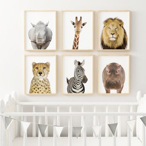 Decoración de guardería de safari, arte IMPRIMIBLE, impresiones de animales de safari, arte de pared para guardería, animales de la jungla, arte de león, habitación de bebé, cebra, hipopótamo, guepardo, rinoceronte