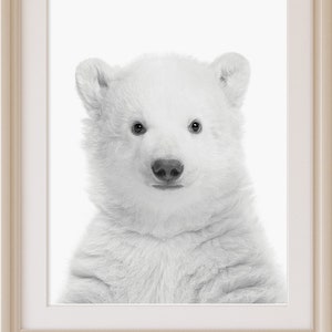 Baby Polar Bear Print, Nursery Animal Wall Art Decor, Black and White Bear Cub, Printable Digital Download Large Poster, Baby Room Art Print
