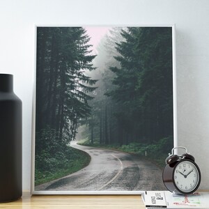 Foggy Forest Road Printable, Misty Woodland Wall Art, Wilderness Poster, Landscape Decor Forest Photography Downloadable Print Printable Art image 3