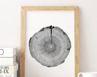 Nature print, PRINTABLE art, Wood slice, black and white print, Modern print, Wall art print, Minimalist print, Modern minimalist print Art