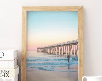 Beach, Boardwalk Print, Coastal Print, Coastal Art, Beach Print, Wall Decor, Ocean Photography, Beach Photography, Instant Download, Surfer