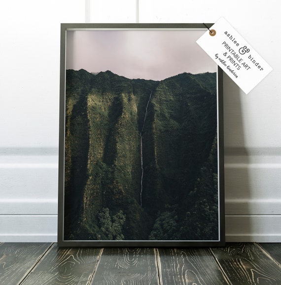 Jungle Waterfall Print, Tropical Printable, Hawaii Waterfall, Digital Download, Art to Print, Green Wall Art, Large Wall Art, Exotic Places