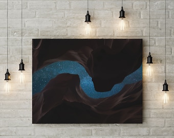 Night Sky Photography, Milky Way Galaxy, Slot Canyon Stars, Digital Download, Stars Space Photo, Galaxy Photography, Large Wall Art, Blue