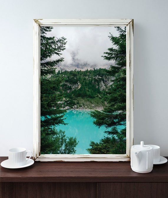 Mountain printable, Forest in the fog wall Art Print, Nature printable, Lake printable, Landscape printable, Foggy mountain wall art print