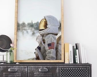 Astronaut Nursery Boys Room Printable, Apollo Space Art, Outer Space, NASA Digital Download, Printable Wall Decor, Space Suit Astronaut Art