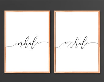 Inhale Exhale Print, Wall Art, Inhale Exhale, Pilates Gifts, Set of 2 Prints, Relaxation Print, Inhale Exhale Signs, Yoga Poster, Printable