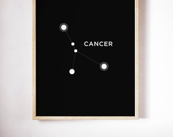 Zodíaco del Cáncer, Signo del Zodíaco del Cáncer, Astrología, Horóscopo, Celestial, Constelación, Descarga Digital, Arte de la pared, Zodíaco imprimible, Impresión de Estrellas