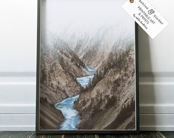 Modern Scandinavian Print, Winter Landscape Photography, Scandi Wall Art Decor, River Landscape Forest, Nature Wilderness, Printable digital