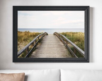 Strandweg, Brücke Promenade, Landschaftsfotografie, Ozean Fine Art, Strand Foto, Sommer, Blaue Pastellfarben, Sommer Meer, Nautische Kunst