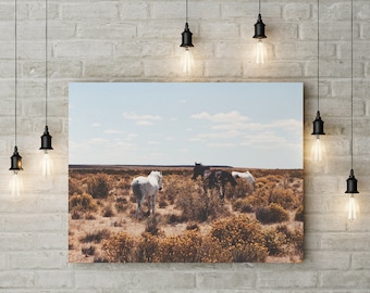 Desert Horses Photography, Horse Decor, Desert Horse Landscape, Wall Art Print, Color Photography, Digital Download, Printable Minimal Art