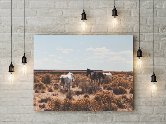 Desert Horses Photography, Horse Decor, Desert Horse Landscape, Wall Art Print, Color Photography, Digital Download, Printable Minimal Art