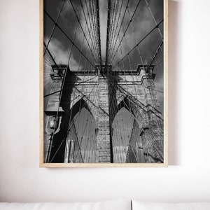 Brooklyn Bridge, NYC, New York Black & White, New York Print, New York City Skyline Photo, Printable Large Wall Art Poster, Cityscape Print