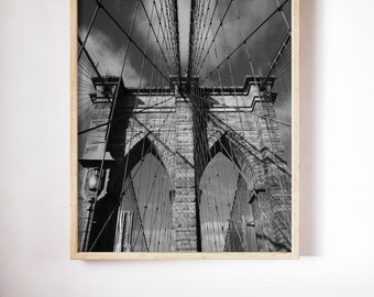 Brooklyn Bridge, NYC, New York Black & White, New York Print, New York City Skyline Photo, Printable Large Wall Art Poster, Cityscape Print