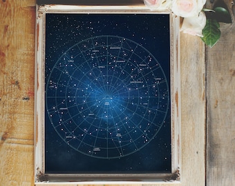 Mappa delle costellazioni stampabile, stampa di stelle astrologiche da scaricare immediatamente, stampa artistica da parete, galassia, stampa artistica di costellazioni, spazio, arredamento per la casa
