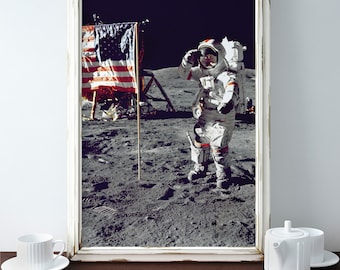 Astronaut Nursery Boys Room Printable, Apollo Space Art, Outer Space, NASA Digital Download, Printable Wall Decor, Space Suit Astronaut Art
