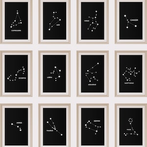 Zodiac Print Set, Zodiac Constellation Set of 12, Astrology, Zodiac Constellations, Zodiac Wall Decor, Space Art,Zodiac Constellation Series