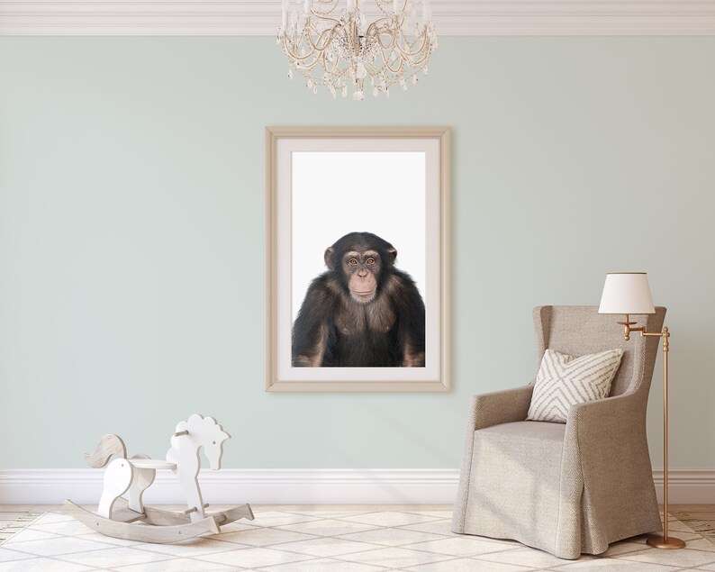 Chimpanzee print, Nursery animal print, PRINTABLE art, Monkey, Safari animals, Nursery decor, zoo animals, Jungle,DIY Nursery Decor,DOWNLOAD image 3