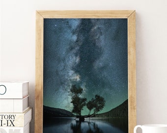 Fotografía de la Vía Láctea, Galaxia del Universo del Cielo Nocturno, Impresión fotográfica de fotografía de silueta, Arte de pared de regalo de decoración del hogar, Decoración moderna del hogar, Imprimible