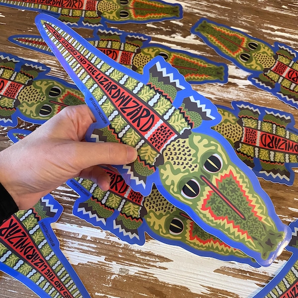 jumbo king gizzard and the lizard wizard alligator cute sticker glossy bumper sticker 12”