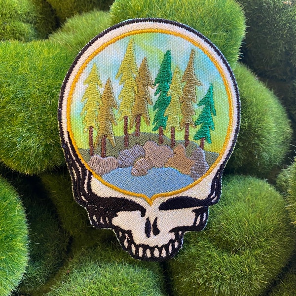 dead stealie nature patch trees forest lake life embroidered patch