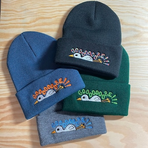 goose the band embroidered knit beanie hat gooooose!!! black, gray, blue, green, brown