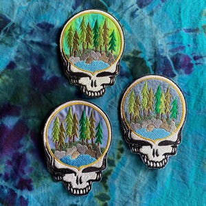 dead stealie nature patch trees forest lake life embroidered patch