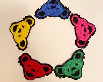 grateful dead bear patch embroidered red blue green yellow pink teal