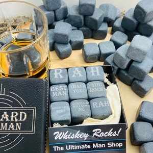 Unique Groomsmen Gift, 9 Engraved Whiskey Stones in a Personalized Box, Cool for the Best Man, Great wedding thank you for Whisky Lovers