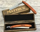 Laser Engraved Straight Razor and Gift Box, Great Groomsmen Thank you present, Personalized for Men, Bespoke and Unique