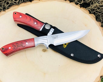 Laser Engraved Christmas Gift Idea, Hunting Knife and Sheath, Cool Xmas Present for Outdoor Men, Personalized Idea for Stocking Stuffer