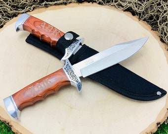 Engraved Bowie Knife with Sheath, Outdoor Gift for Men