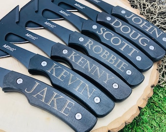 Set of 12 Groomsmen Gift Ideas, Engraved Axes, Hatchets with Black Wood Handle, Unique Best Man, Personalized present for Grooms Party