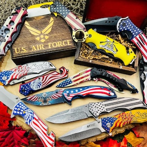 US Air Force Gift Idea, Cool Fathers Day Personalized keepsake, US Military Gifts, Custom Engraved Box and Knife, USAF for your Hero