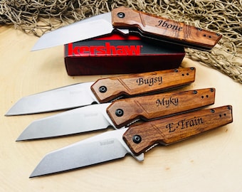 Set of 4 Engraved Kershaw Pocket Knives: Groomsmen Gift