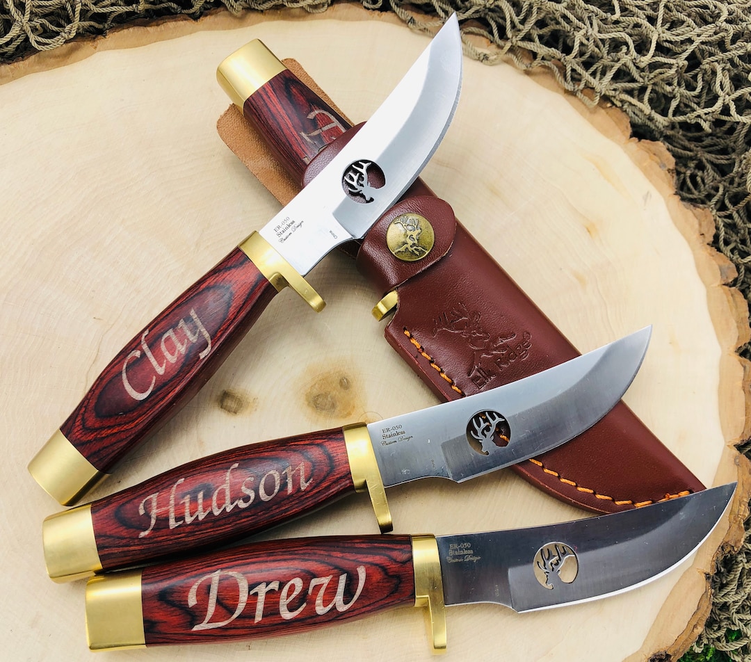 Set of 3 Engraved Hunting Knives and Sheaths Groomsmen Gift Etsy